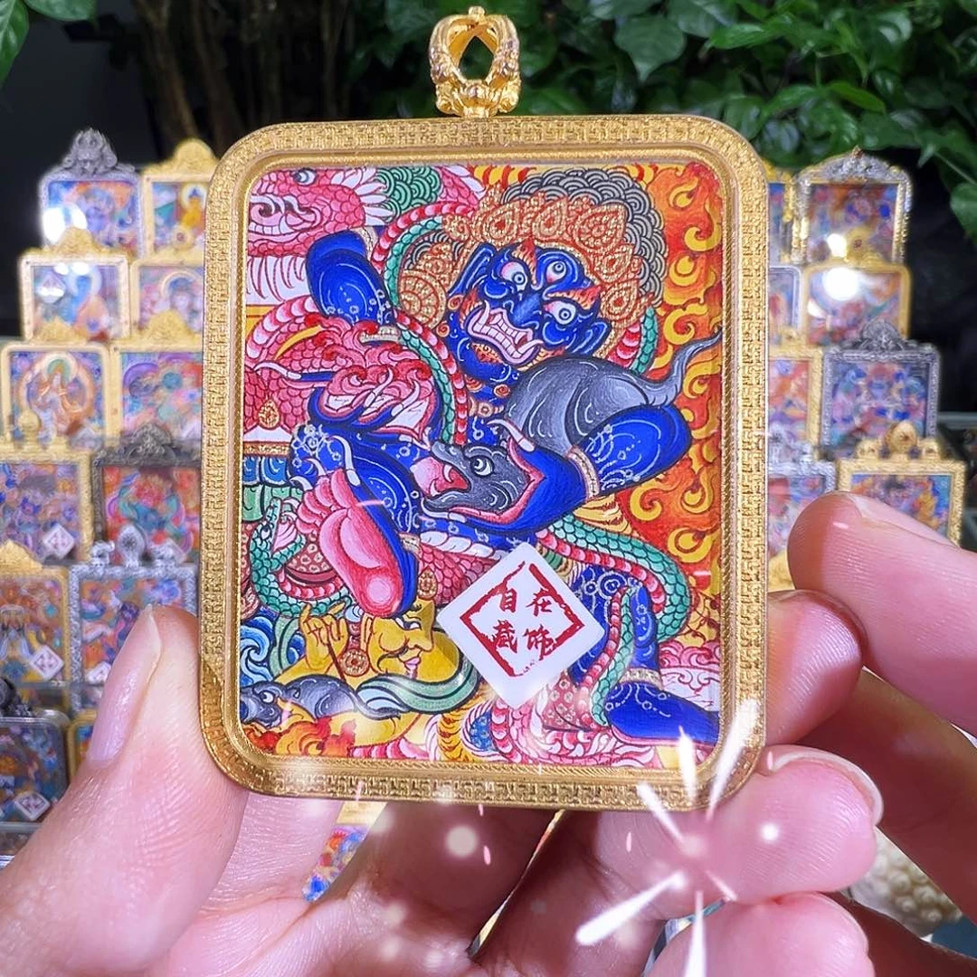吊坠黑财热贡纯手绘唐卡