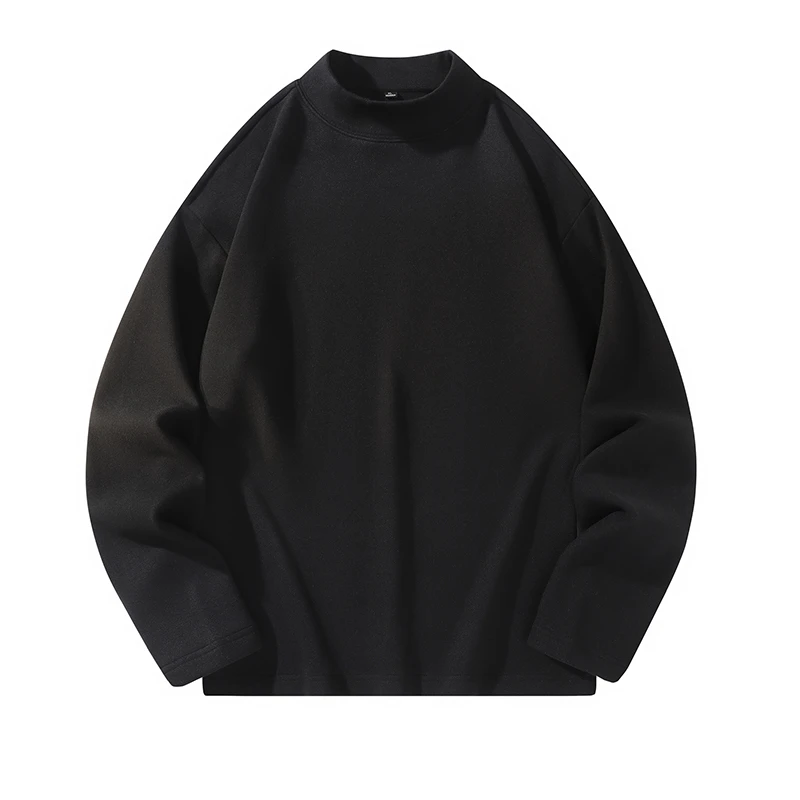 德绒春秋冬男女同款百搭休闲纯色简约长袖宽松半高领套头卫衣