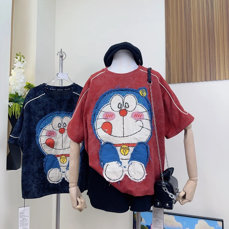 （8741/8685）y2025新款夏季卡通刺绣t恤女韩版短袖印花宽松上衣