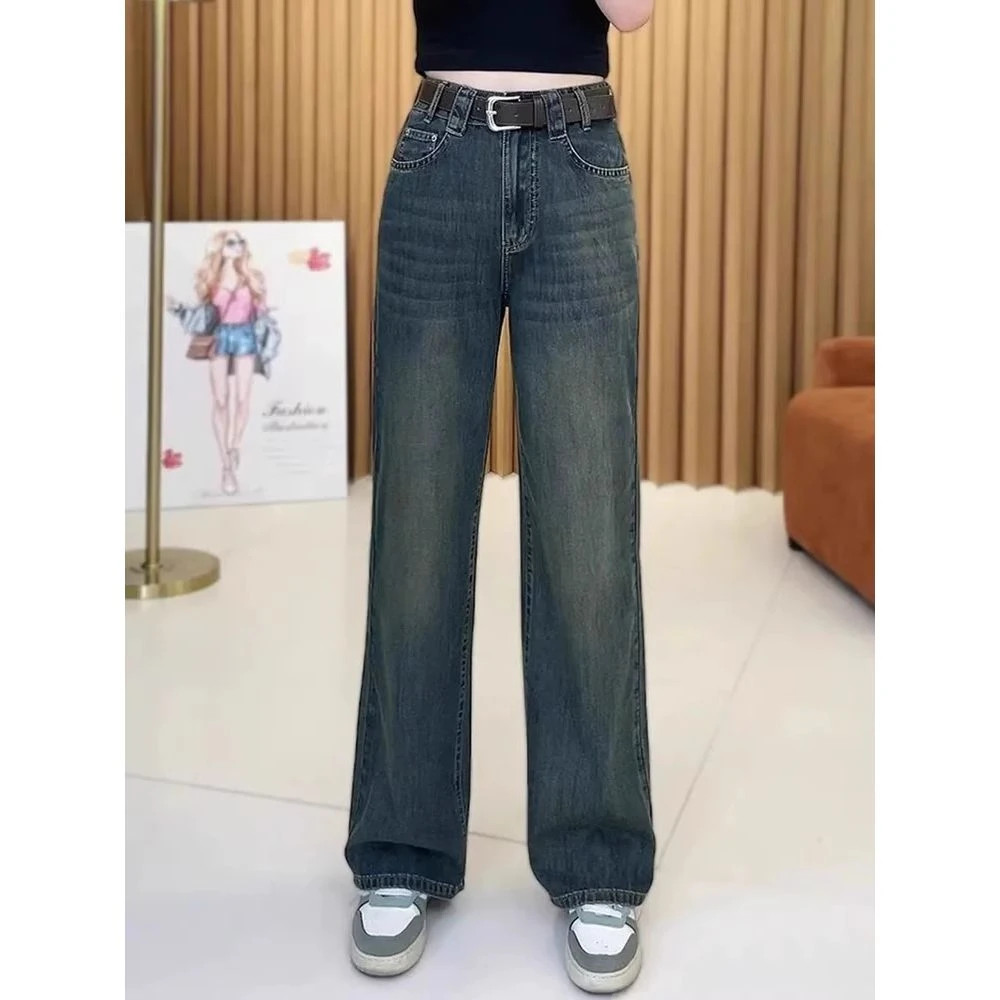 今年流行裤子女2025年新款牛仔裤梨形身材大码显瘦高腰窄版直筒裤