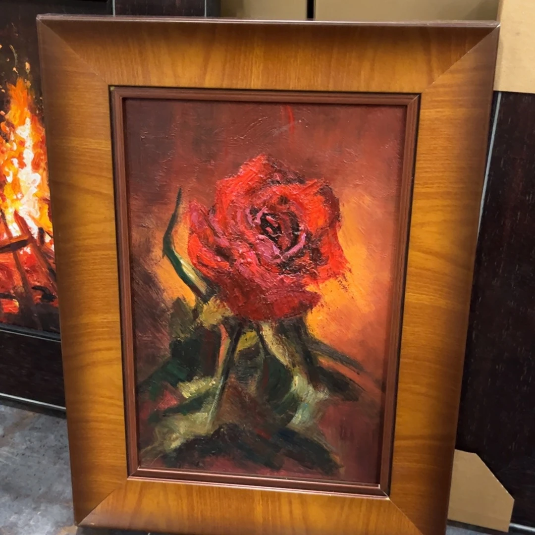 油画玫瑰手绘油画带框30×40