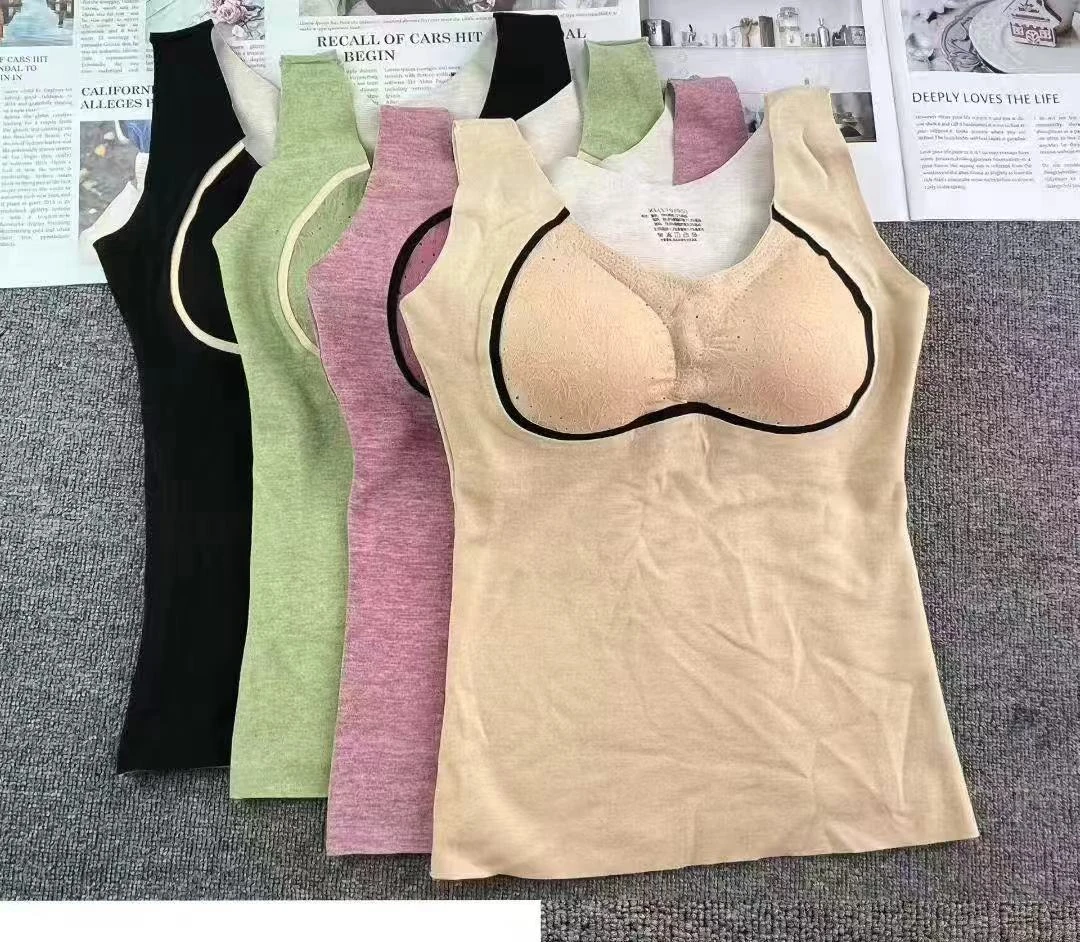 Y82新款德绒保暖背心女加绒加厚带胸垫恒温发热贴身秋冬打底内衣