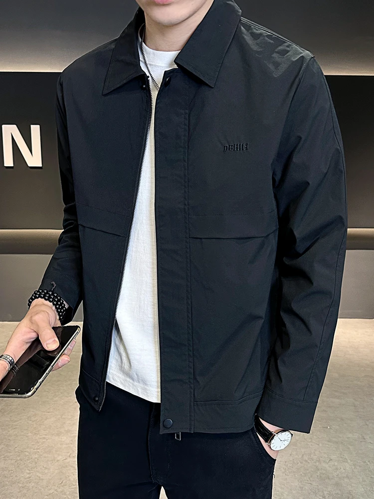 2025新款痞帅夹克男春秋季潮流帅气翻领上衣简约百搭商务青年外套