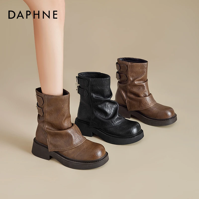 达芙妮美拉德马丁靴女款2025新款夏季秋厚底靴子棕色西部靴短靴子