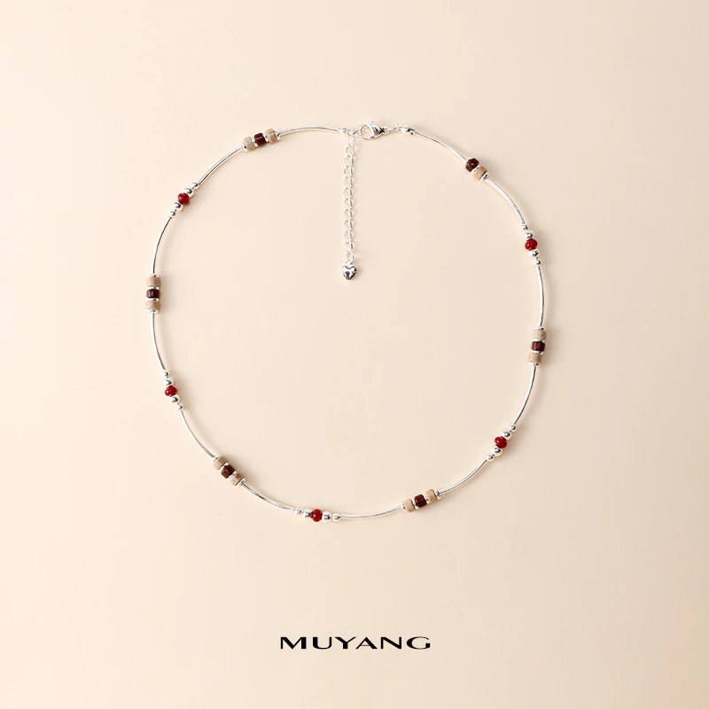 muyang/慕阳 铜合金玻璃项链 气质白色轻奢时尚百搭清浅项链