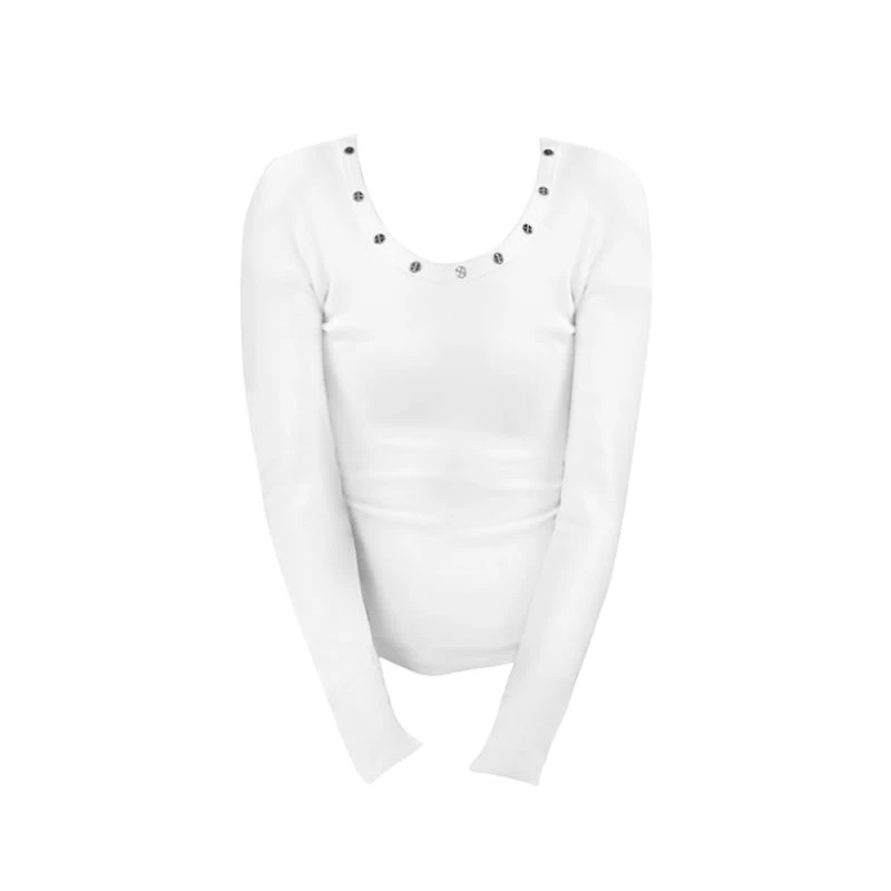 甜辣妹修身显瘦德绒内搭上衣女秋冬新款设计感圆领铆钉百搭T恤衫