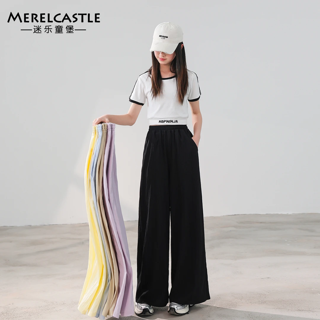 C4867女童防蚊裤2025新款夏季女孩独特阔腿裤女大童轻薄款山本裤