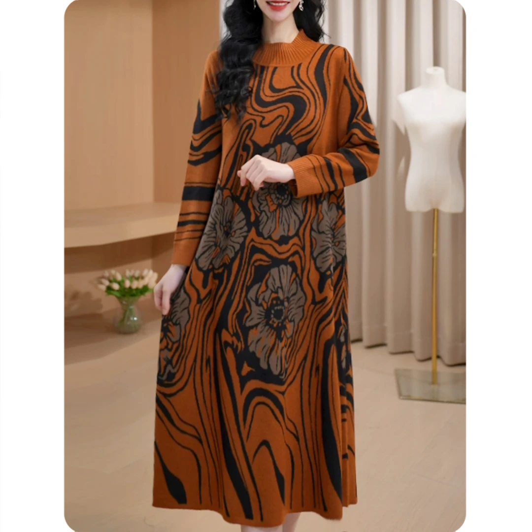 [ZL4]花流女士宽松连衣裙中长款毛衣裙气质休闲女6L0224180