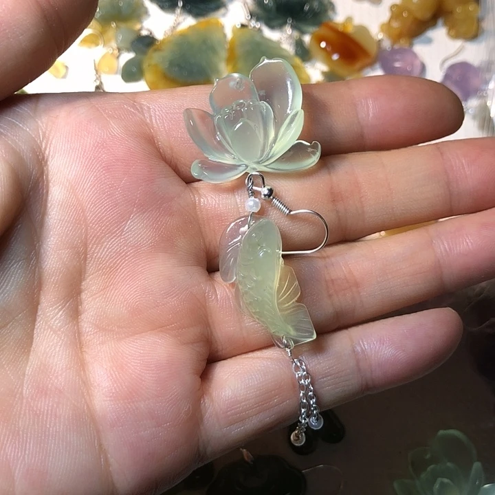 胖***儿蛇纹石玉未镶嵌耳环