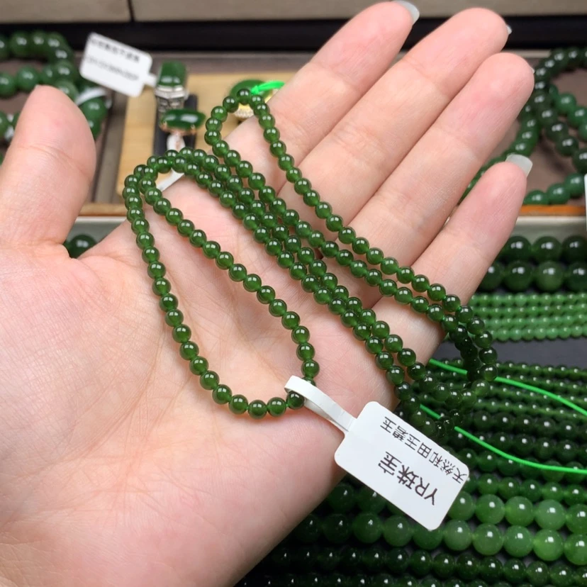 【闪购商品】颈饰未镶嵌和田玉（碧玉）4m菠菜绿无黑