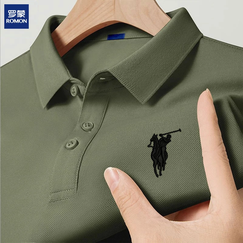 Romon/罗蒙男士夏季polo衫商务休闲半袖上衣翻领透气纯棉短袖t恤
