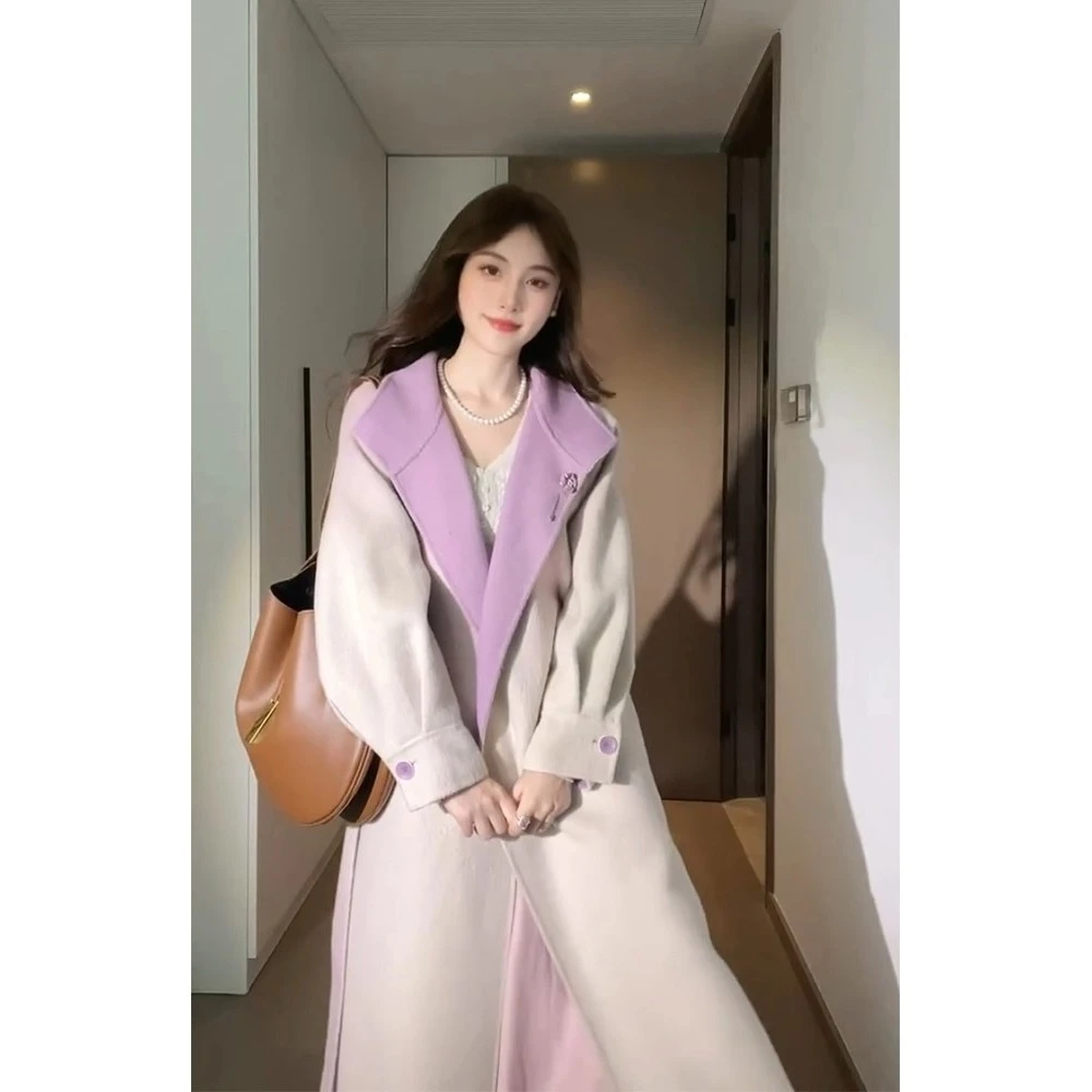 秋冬新款氛围感气质过膝长款双面呢外套渐变妮子大衣外套