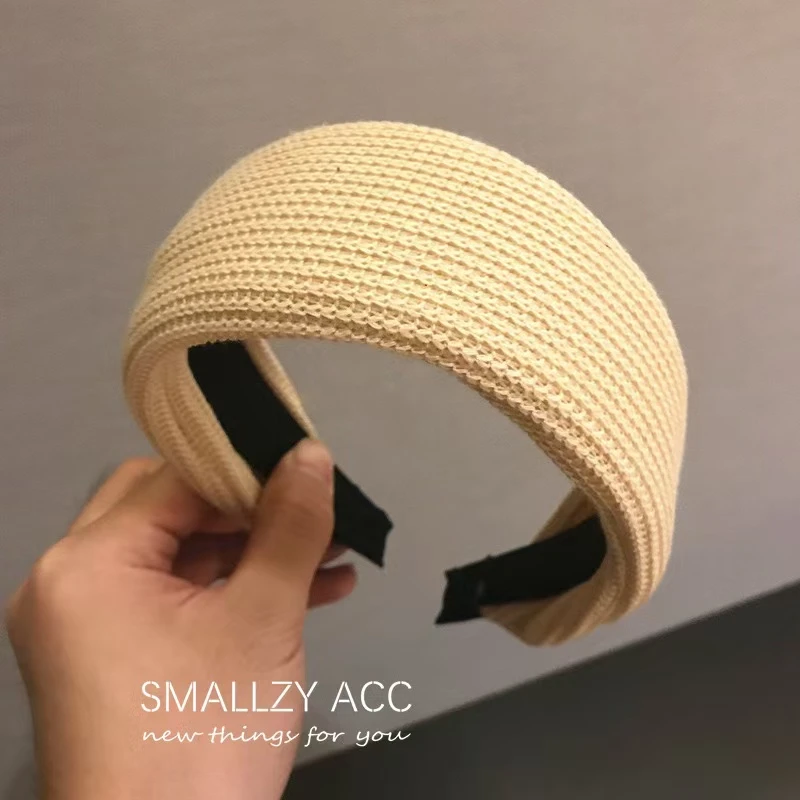 AIER-AIER-韩国复古纯色针织宽边平板压发头箍百搭气质简约