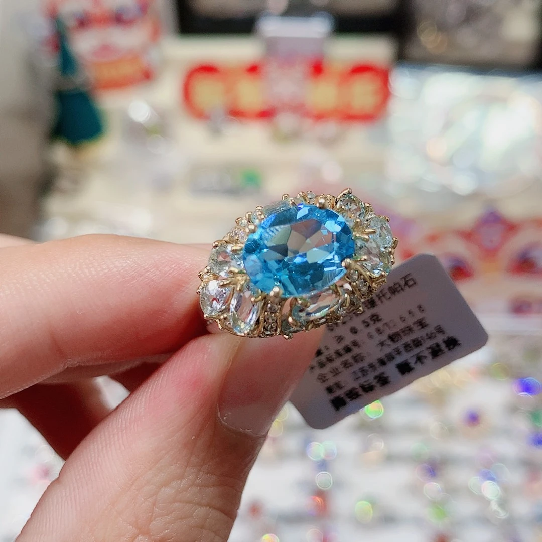 托帕石戒指银S925镶嵌