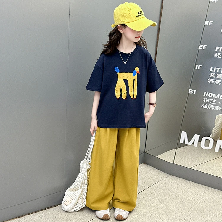 爆款套装韩版夏季外穿印花休闲阔腿宽松洋气时尚学生女童中大童