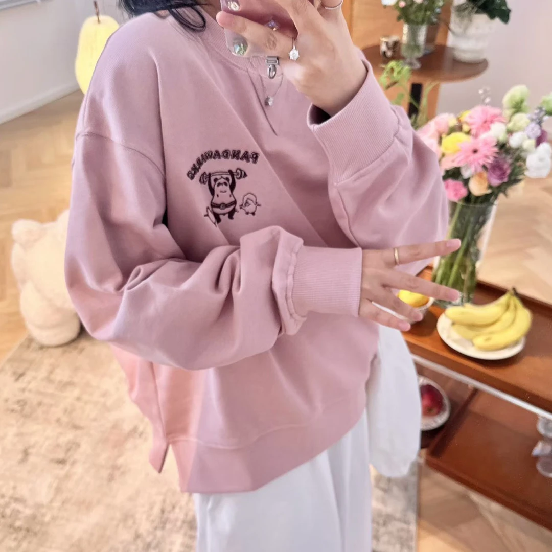 秋冬pandawarks熊猫纸袋25323后背刺绣侧开叉320g毛圈卫衣女秋冬