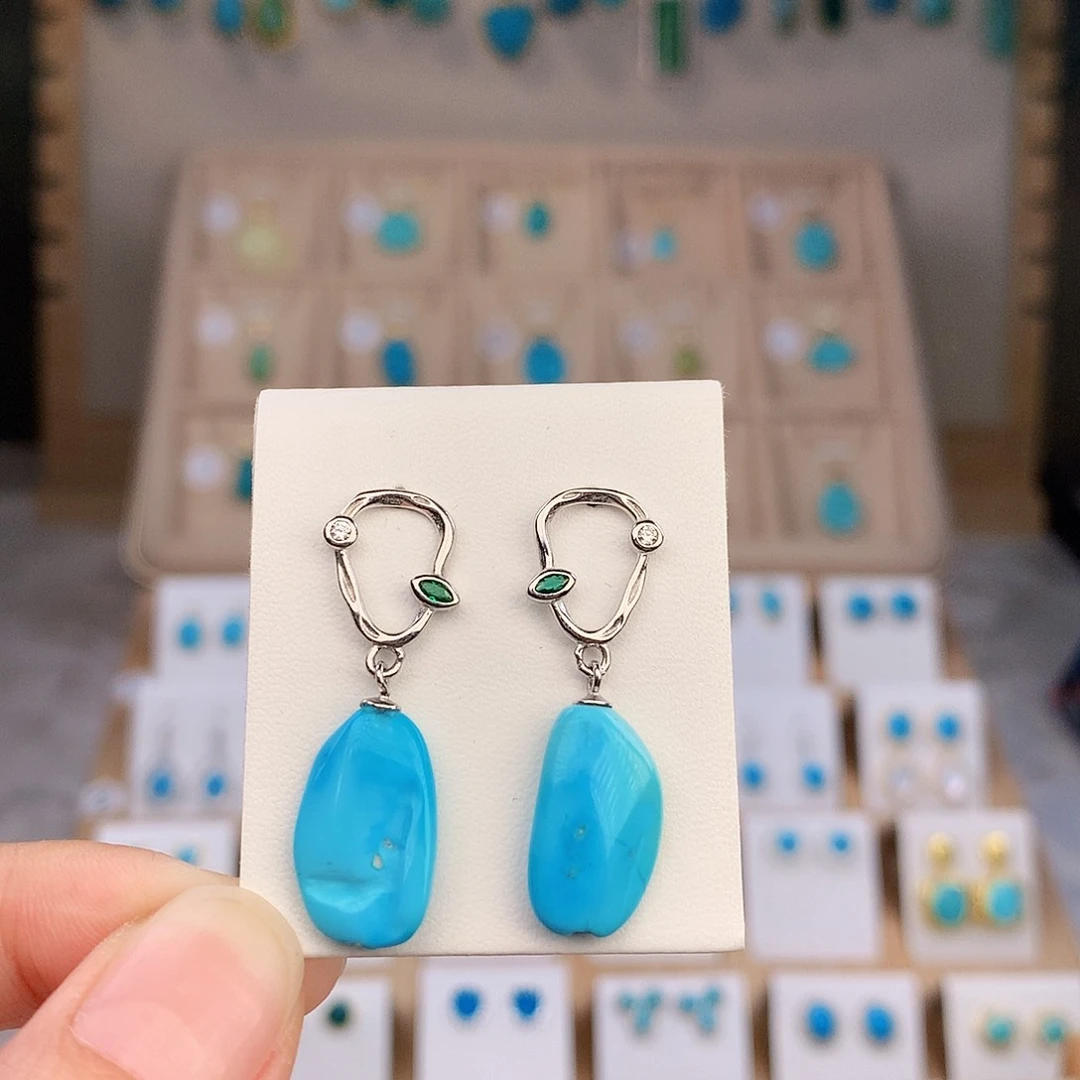 银S925镶嵌绿松石耳饰