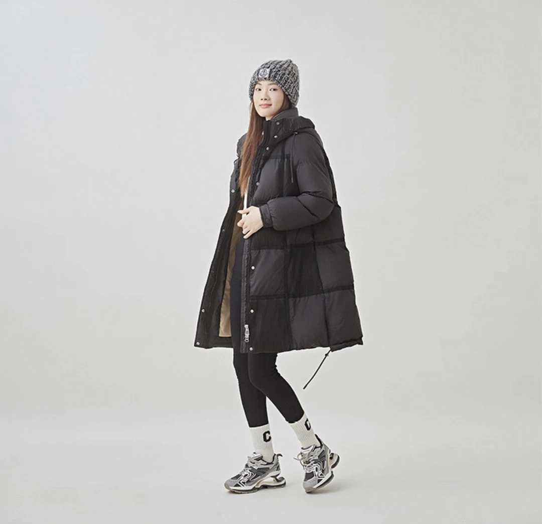 25159女装长款宽松型连帽长款女装保暖加厚羽绒外套女款冬季2025