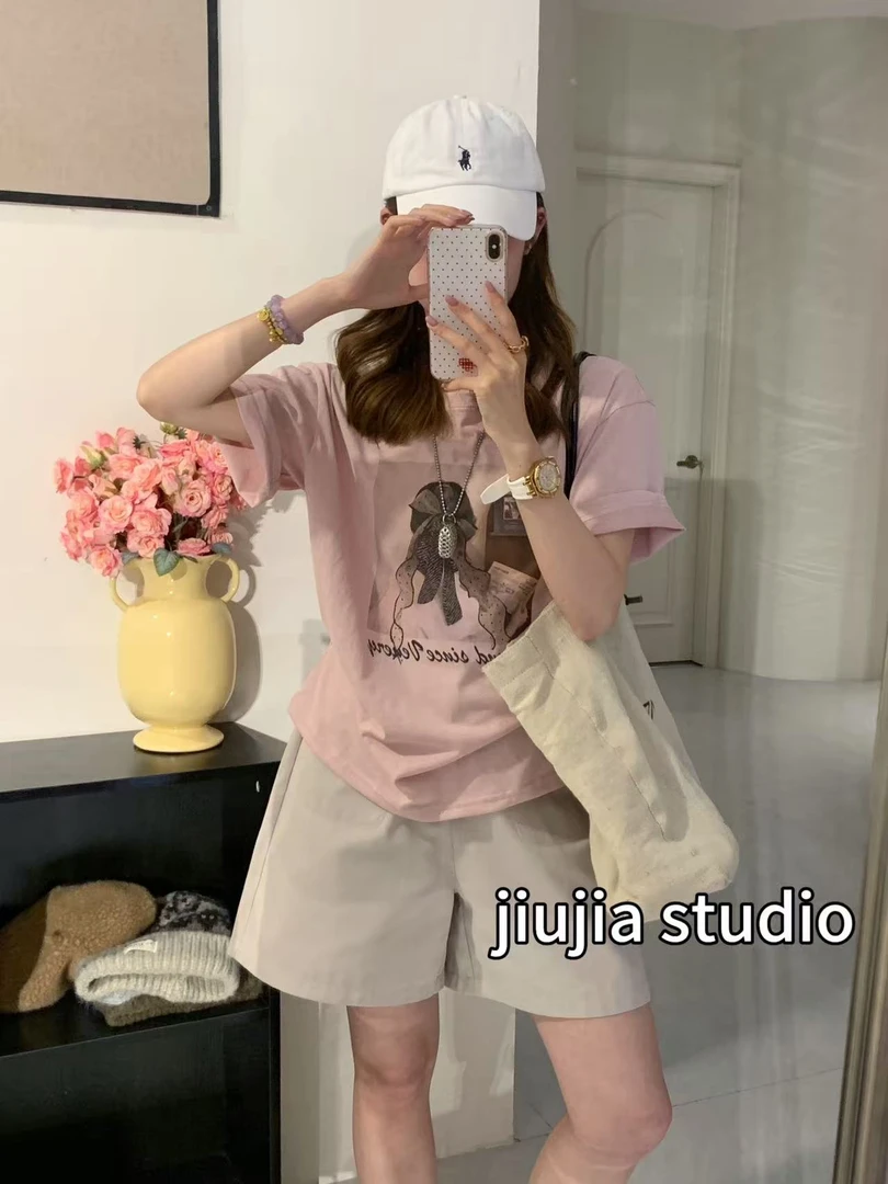 九佳 【杂志封面】炒鸡美~时尚休闲百搭宽松圆领纯色韩版短袖T恤