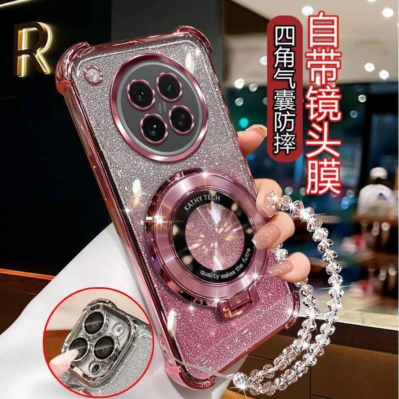 气囊防摔OPPOFindX8S手机壳PKT110高质量镜头全包闪粉CD支架轻奢