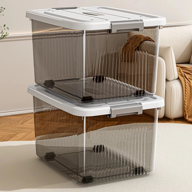 整理箱储物盒透明收纳箱家用放衣服储物柜手提箱书本零食收纳筐