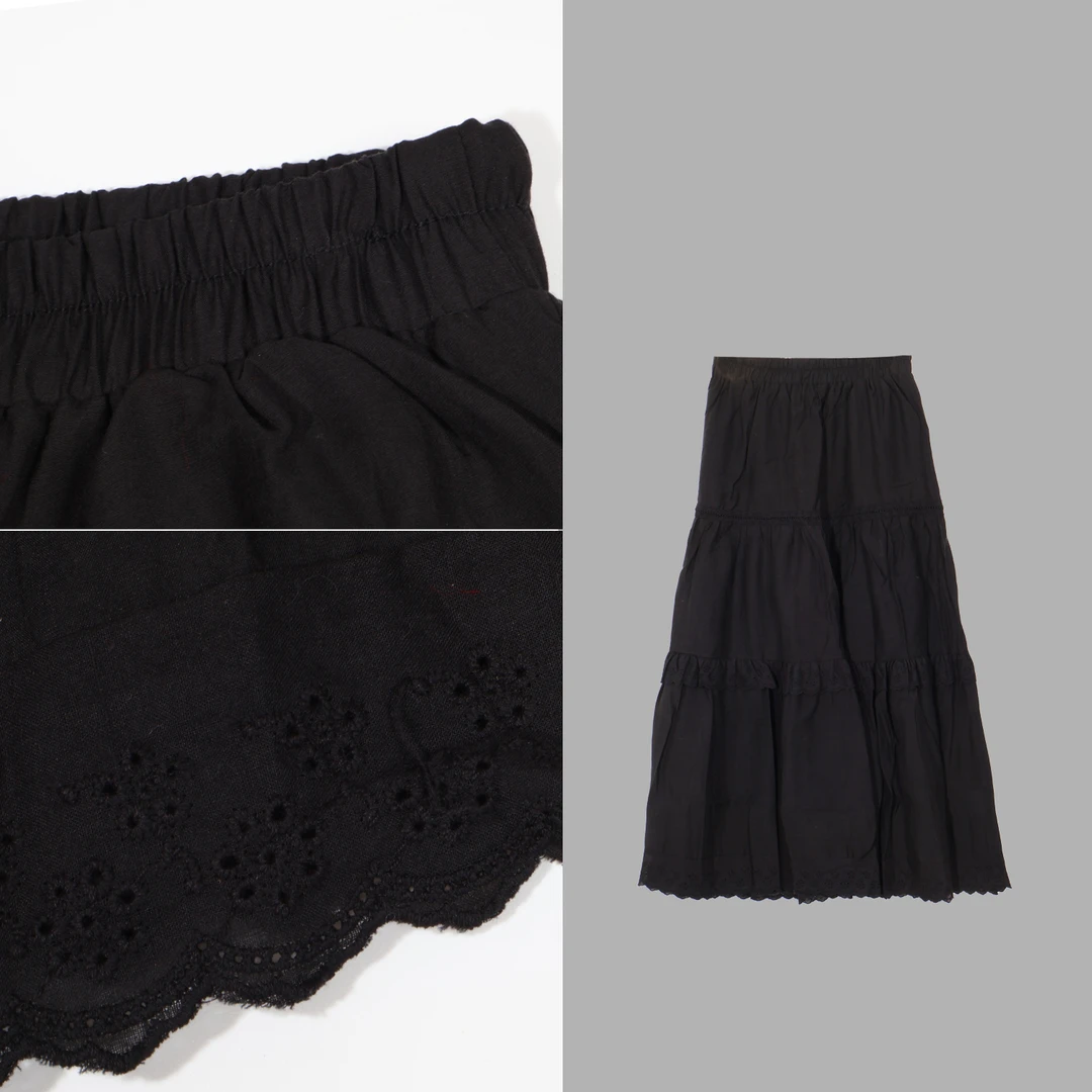 凯特丝蓓2108#拼接针织蕾丝高腰显瘦A字裙休闲半身裙