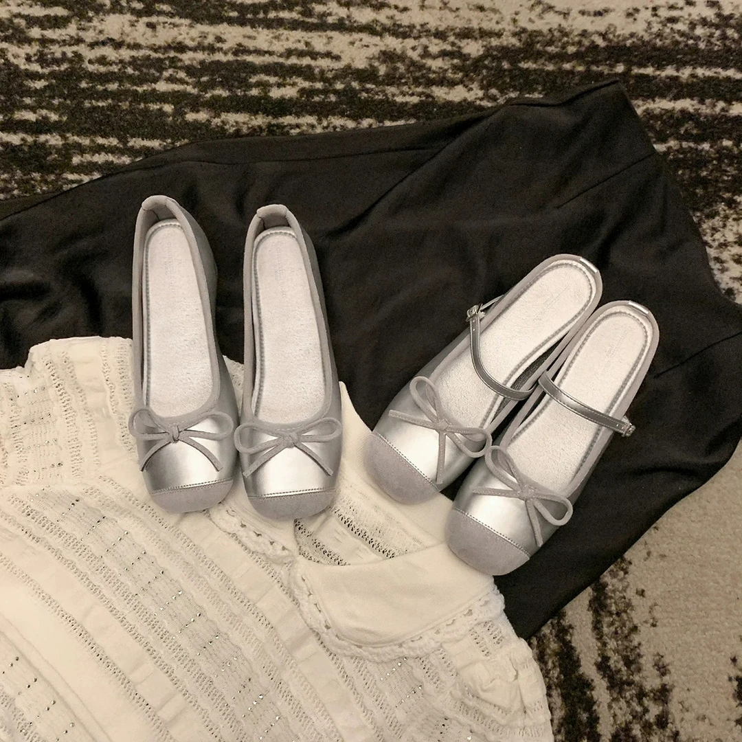 春夏季法式内增高仙女风蝴蝶结玛丽珍芭蕾单鞋女百搭包头半拖鞋