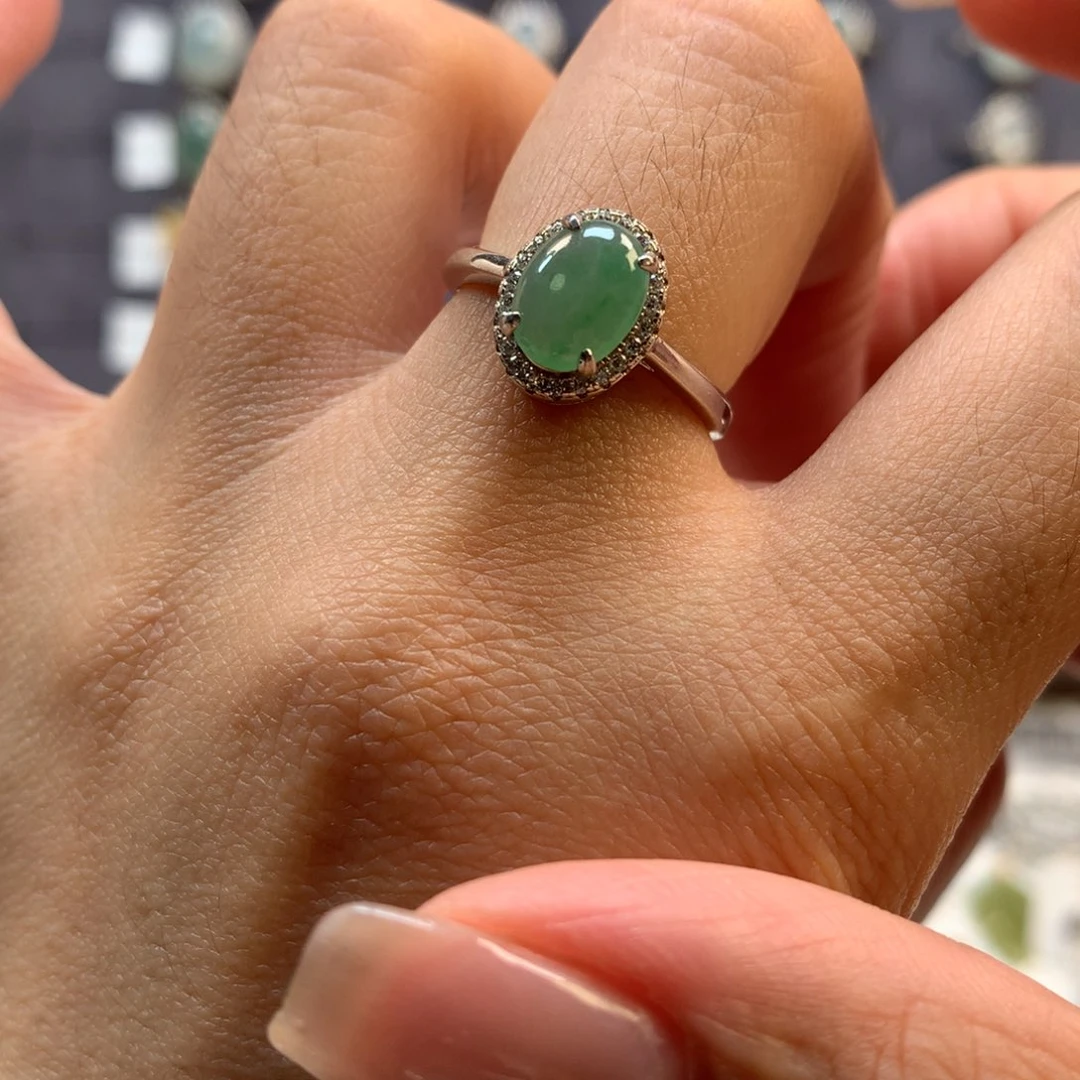 翡翠戒指银S925镶嵌戒指