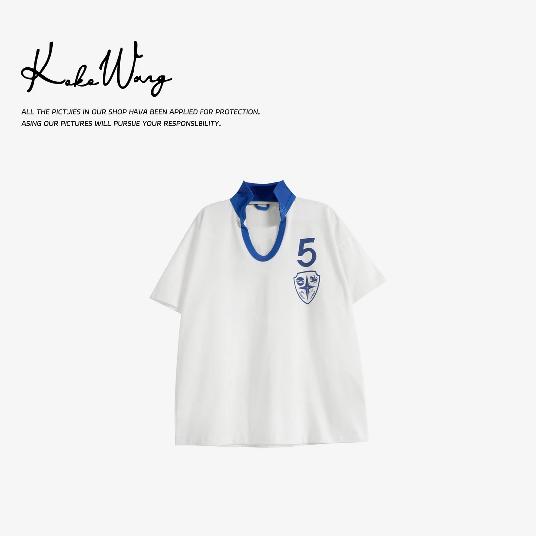 KOKO WANG夏季时尚斜纹翻领针织Polo衫百搭长绒棉T恤555575E29T01