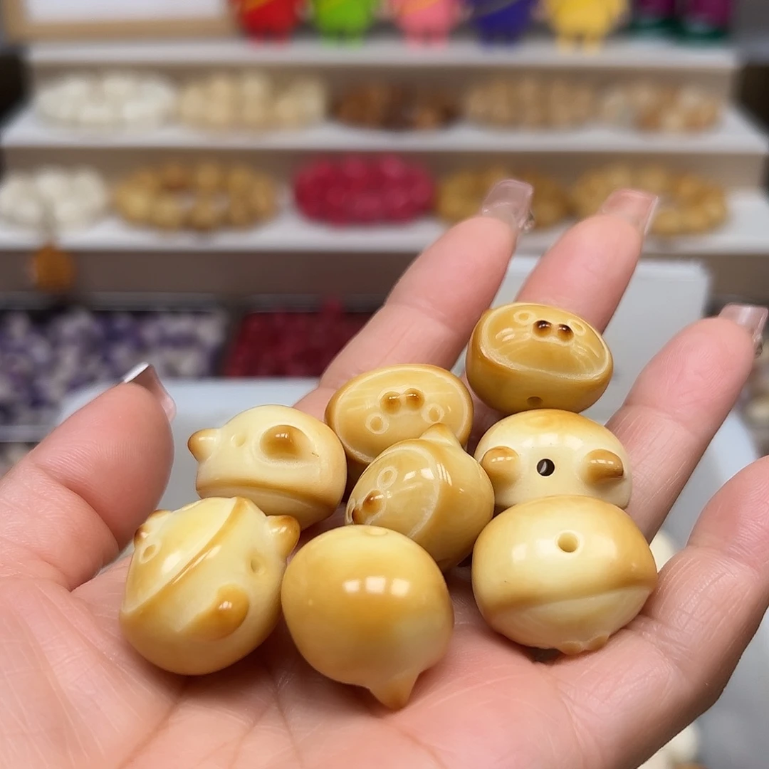 手串菩提根/象牙果微瑕炭烧鲨鱼猫8颗有裂