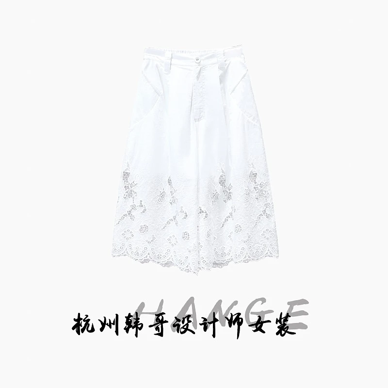 【韩哥女装】2025月光白重工刺绣镂空全棉休闲A字短裤9801