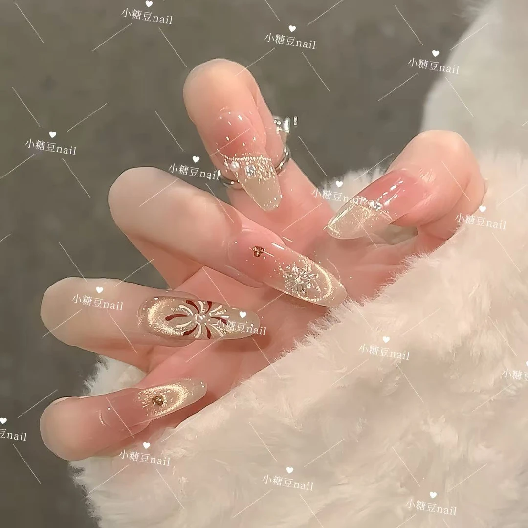 【星河灿烂】爆闪猫眼法式闪钻手工穿戴甲气质显白可拆卸美甲