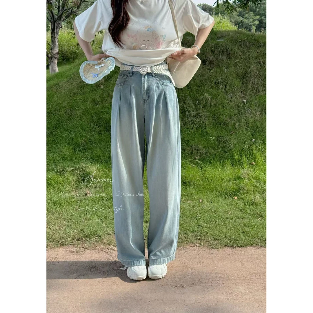 妖精的美美 【海盐蜜桃】夏季百搭显瘦牛仔直筒裤