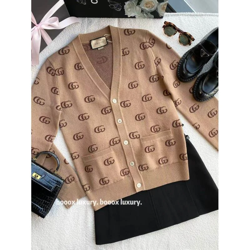99新 GUCCI/古驰  cc998 羊绒 老花满印开衫 xs码