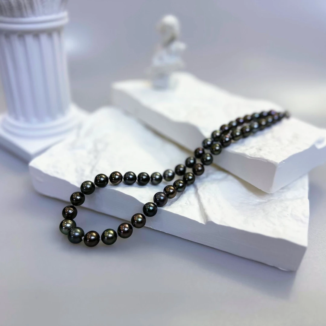 【老蚌头珠宝】大溪地黑珍珠全珠项链8-11mm【多样性发货】