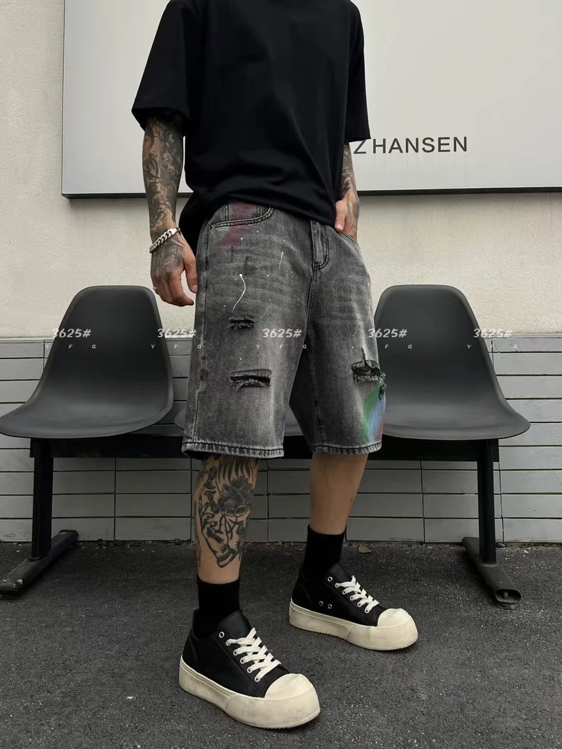 YH甄选.3625美式重工水洗夏季薄款软牛仔抓破牛仔短裤