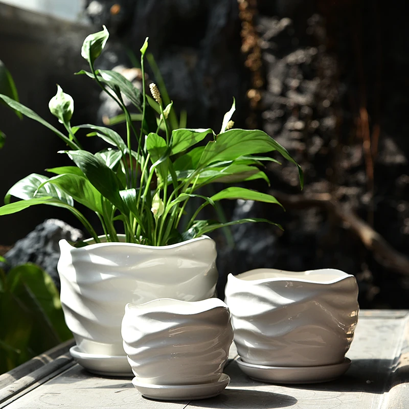 花盆陶瓷大号清仓带托盘简约绿萝阳台吊兰创意个性特价多肉小花盆