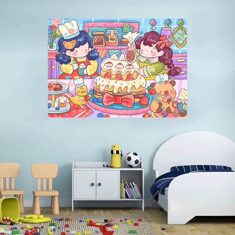 烘焙坊十字绣卡通插画可爱女孩做蛋糕甜品店卡皮巴拉鸭子新款64色