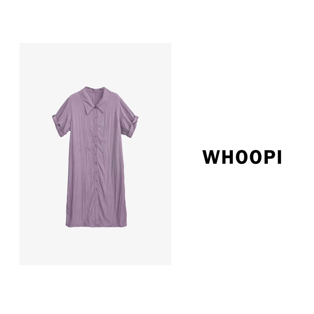 【Whoopi】【长期主义】慵懒随性纸片人廓型短袖衬衫连衣裙