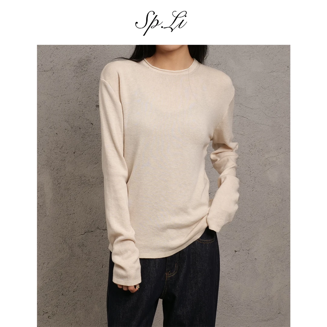 SPLi【微透打底】羊毛混纺圆领毛衣针织衫休闲老钱风秋冬纯色长袖潮