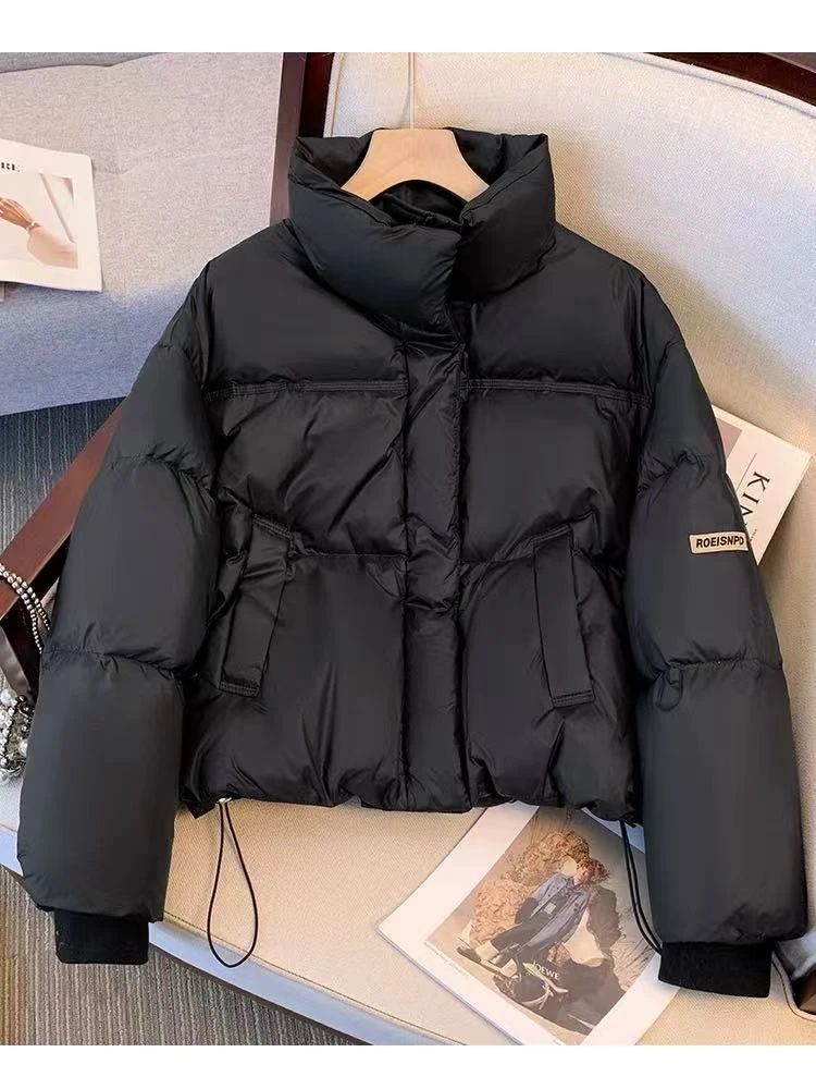 冬季新款立领斜口袋袖贴标羽绒服外套