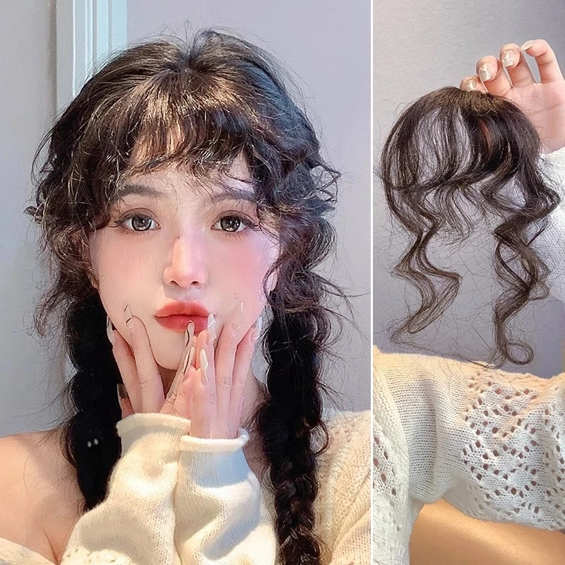 真发刘海假发片女自然前额美拉德空气假刘海无痕隐形冷棕色