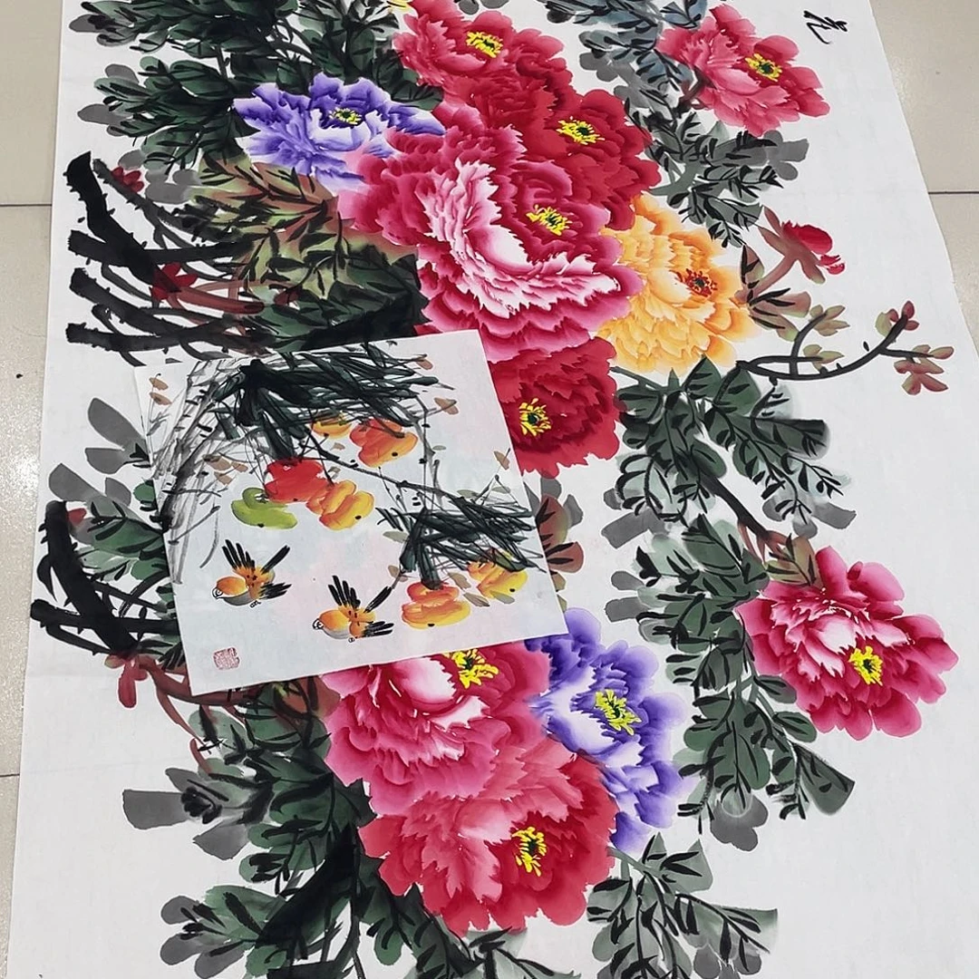 国画纯手绘的花鸟山水