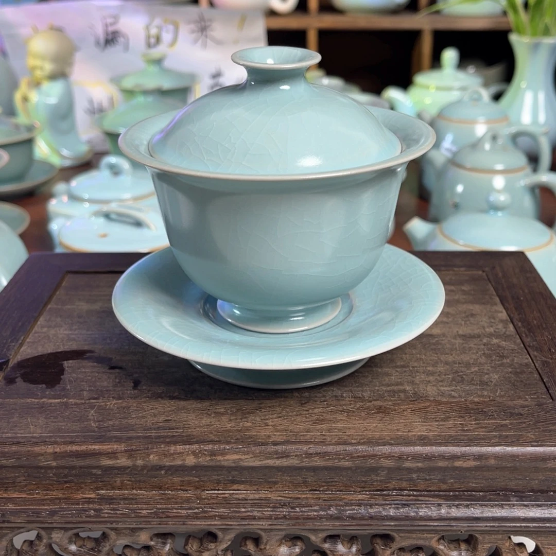 汝州原矿原釉微瑕盖碗