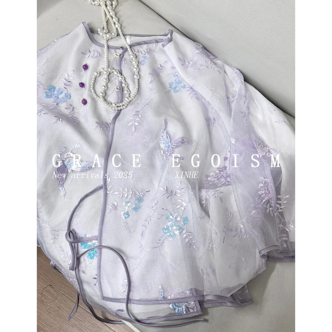 金禾【幻罗兰】夏季新款中式国风斜襟重工刺绣防晒上衣3248