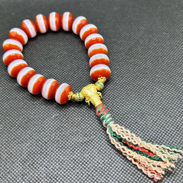 天然原矿无优化红肉宽线一线药师条纹玛瑙设计款精品手串13.5mm