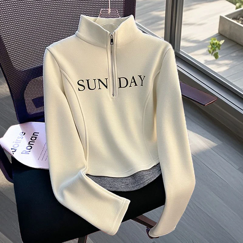 特大码200斤潮流小众翻领拼接鱼骨线设计感遮肉长袖t恤女春季新款