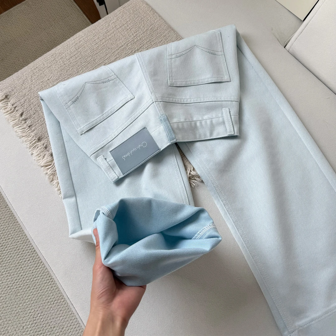 【霜染墨白】冰霜白双色特织面料夏季薄款天丝牛仔裤女九分奶奶裤子