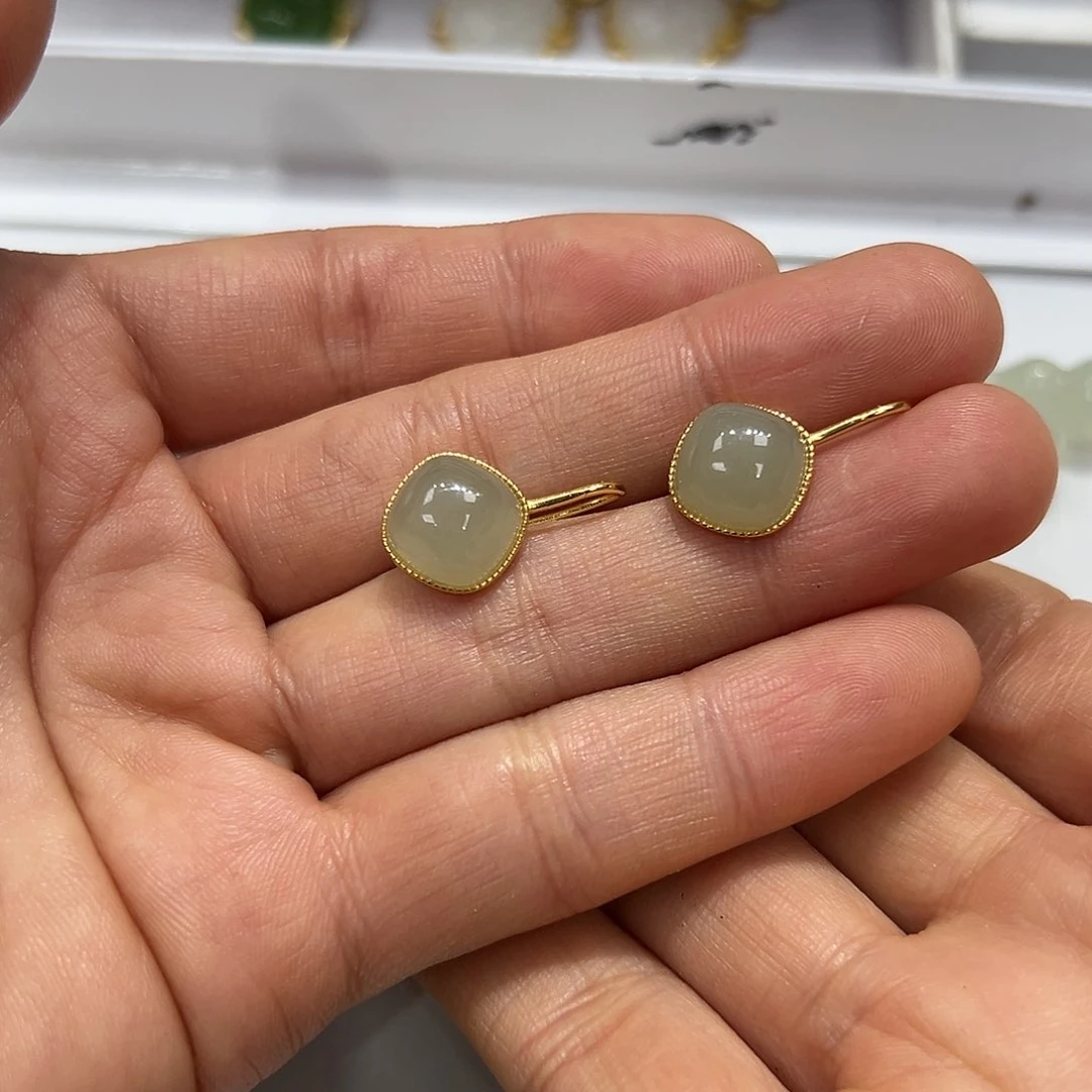 和田玉耳饰银S925镶嵌毅