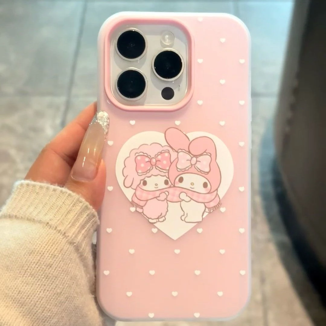 爱心美乐蒂适用苹果17promax/16pro磨砂iPhone15果冻14软13防摔11